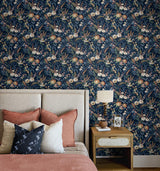 Seabrook Vintage Floral Blue Wallpaper