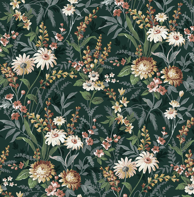 Seabrook Vintage Floral Forest Green Wallpaper