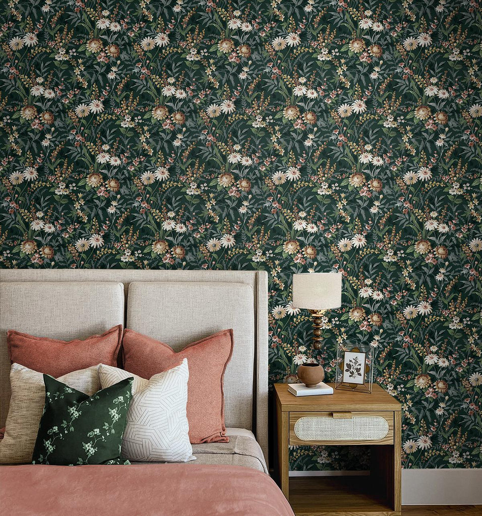 Seabrook Vintage Floral Green Wallpaper