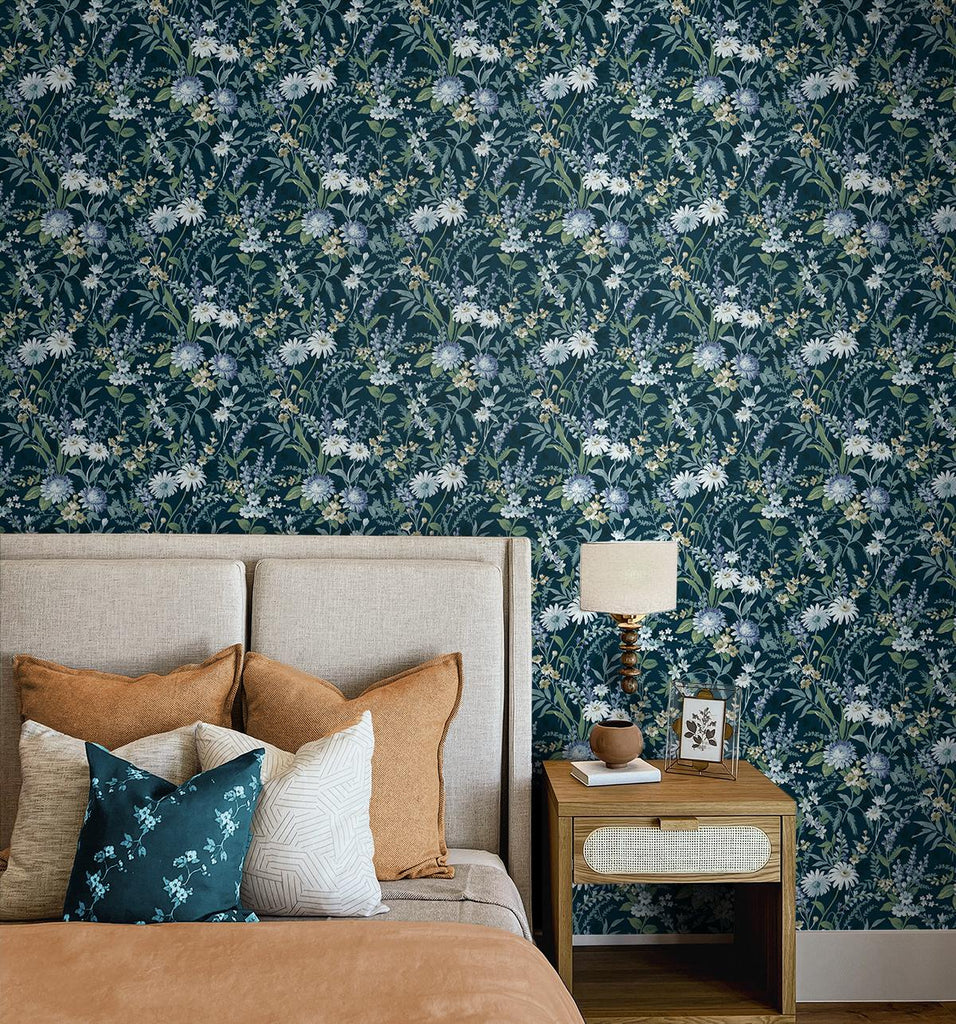 Seabrook Vintage Floral Teal Wallpaper