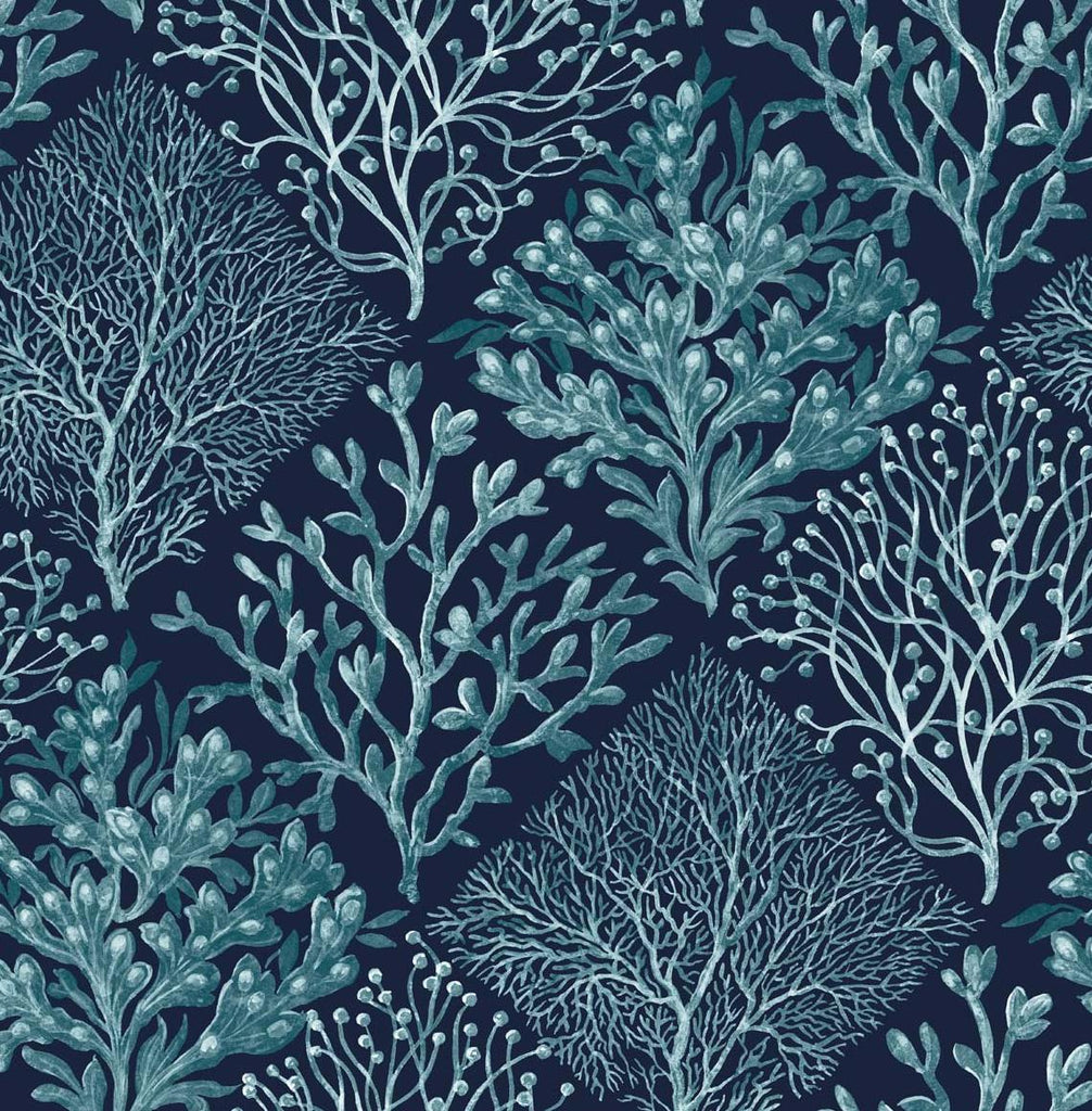 Seabrook Seaweed Blue Wallpaper