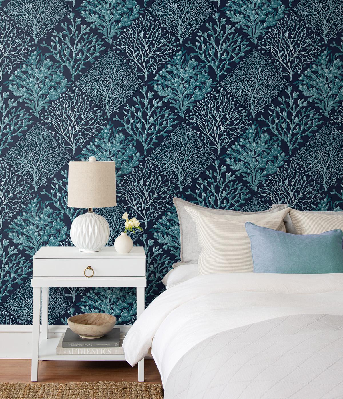 Seabrook Seaweed Blue Wallpaper
