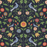Seabrook Bird Toile Midnight Blue Wallpaper