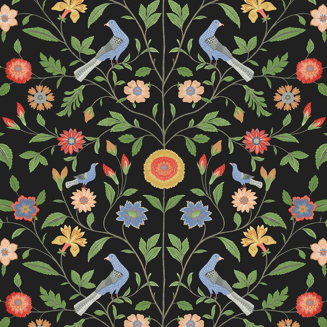 Seabrook Bird Toile Onyx Wallpaper