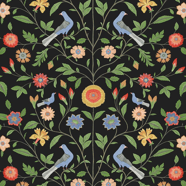 Seabrook Bird Toile Onyx Wallpaper