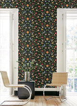 Seabrook Bird Toile Black Wallpaper