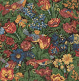 Seabrook Bird Floral Carmine & Blue Lagoon Wallpaper