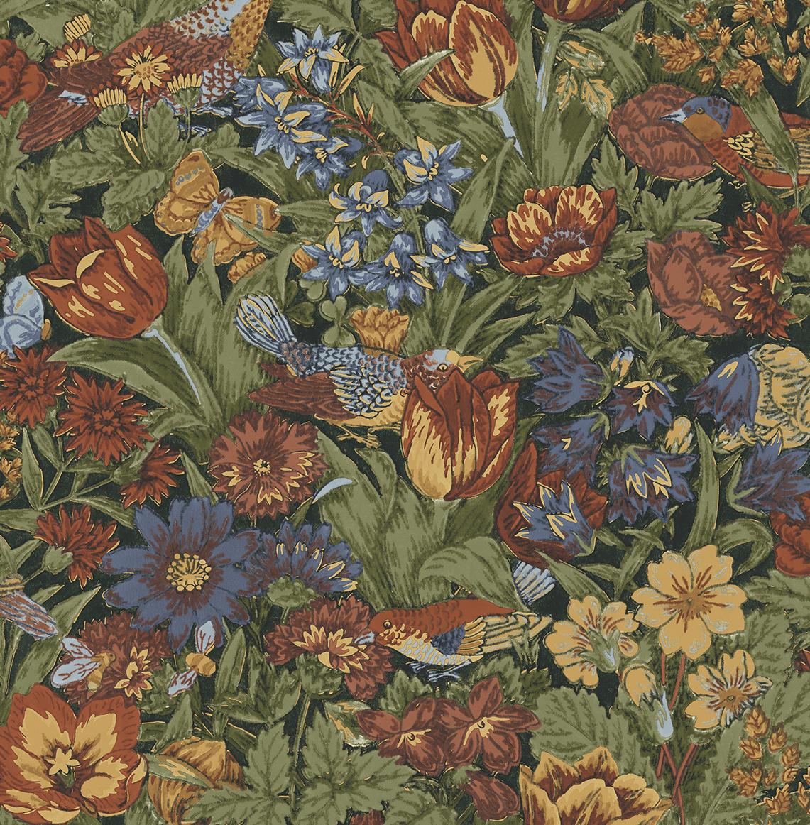 Seabrook Bird Floral Russet & Riverside Wallpaper