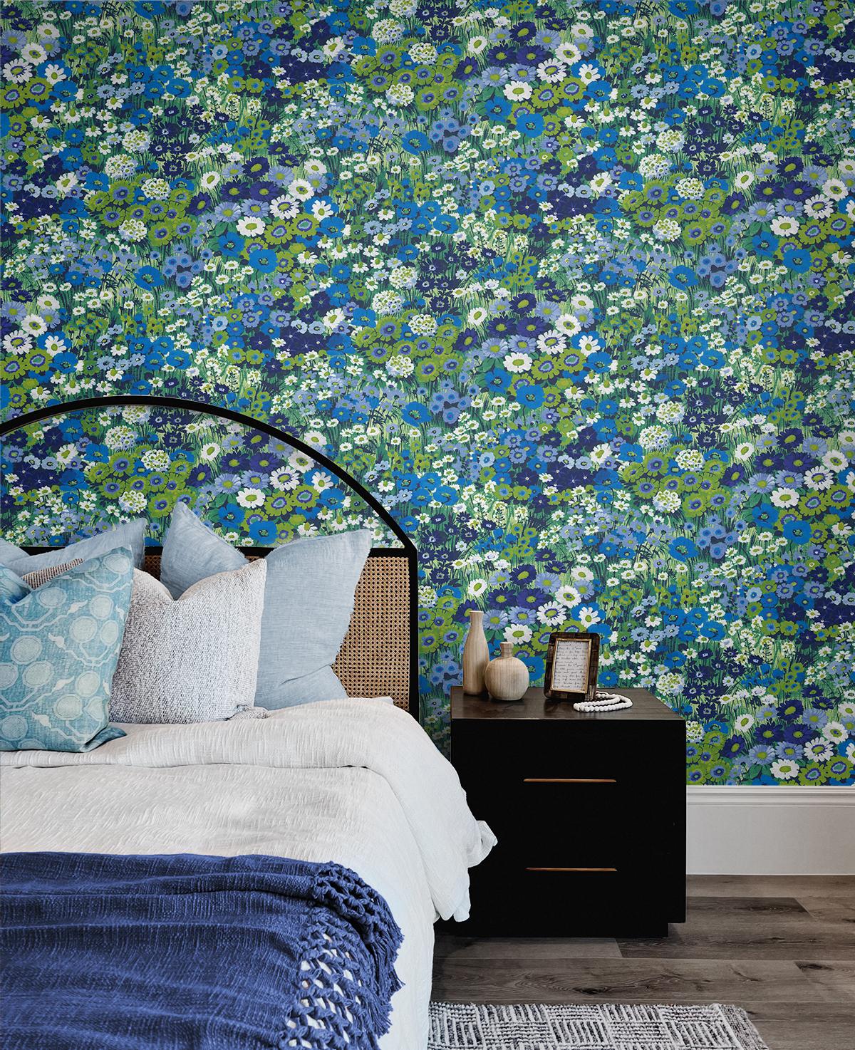 Seabrook Floral Meadow Blue Wallpaper