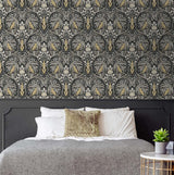 Seabrook Bird Ogee Black Wallpaper
