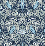 Seabrook Bird Ogee Navy & Sky Blue Wallpaper
