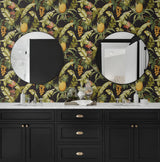 Seabrook Pineapple Floral Black Wallpaper