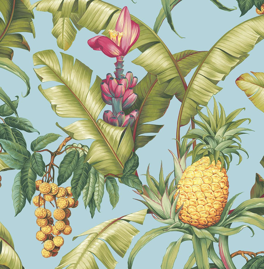 Seabrook Pineapple Floral Blue Wallpaper