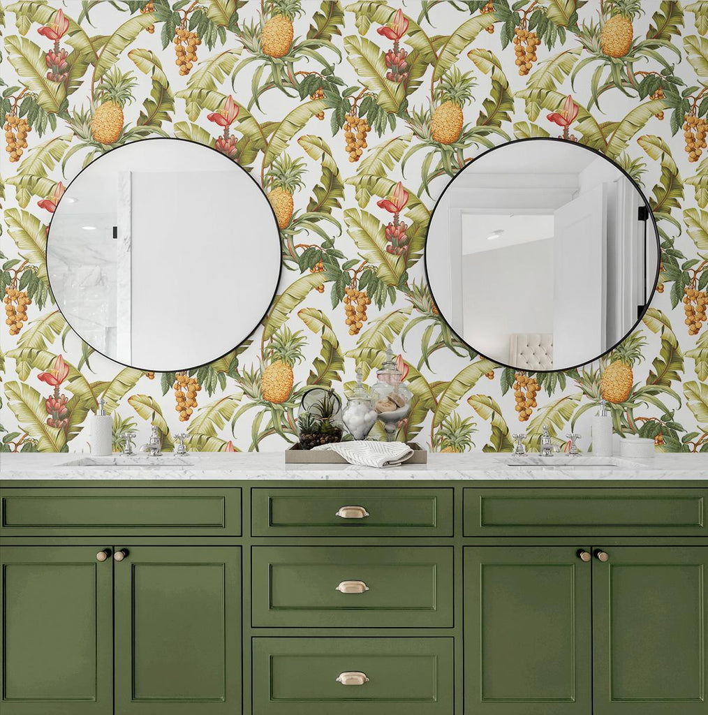 Seabrook Pineapple Floral White Wallpaper