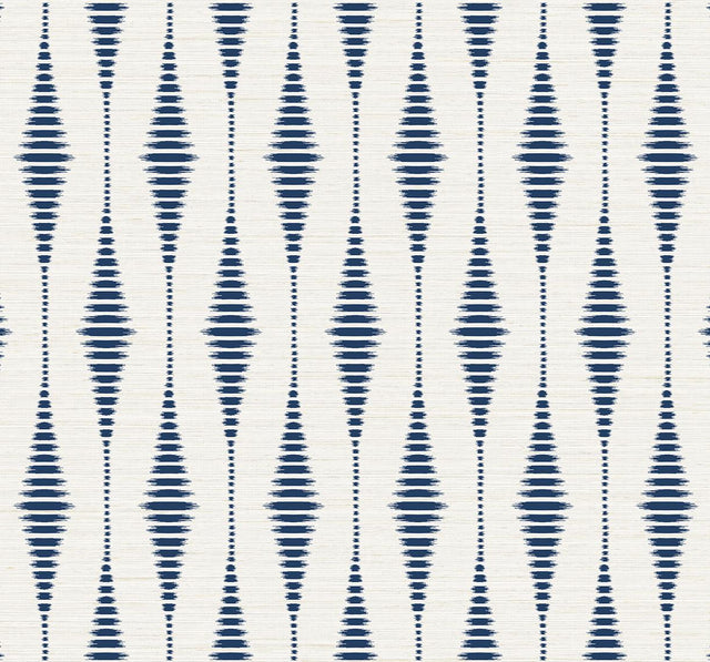 Seabrook Striped Ikat Navy Blue & Linen Wallpaper