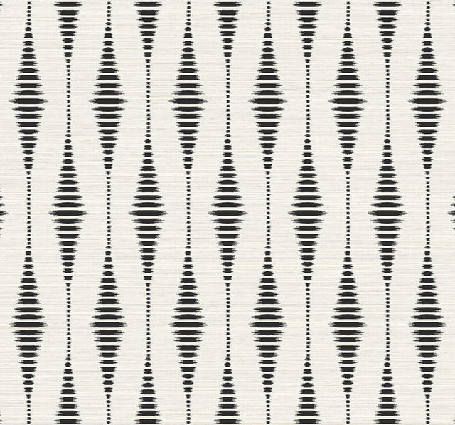 Seabrook Striped Ikat Ebony & Linen Wallpaper