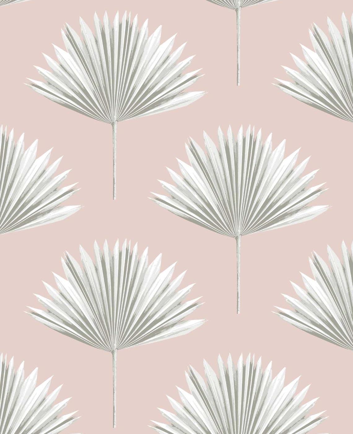 Seabrook Tropical Fan Palm Pink Mist Wallpaper