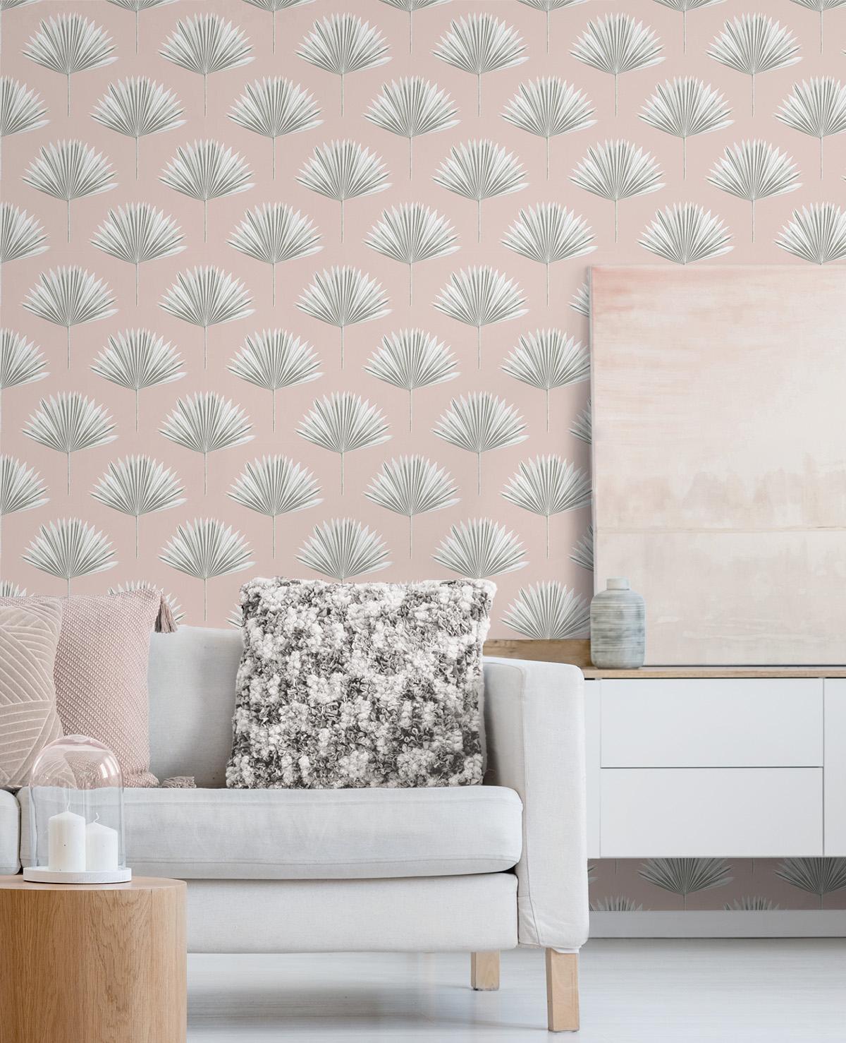 Seabrook Tropical Fan Palm Pink Wallpaper