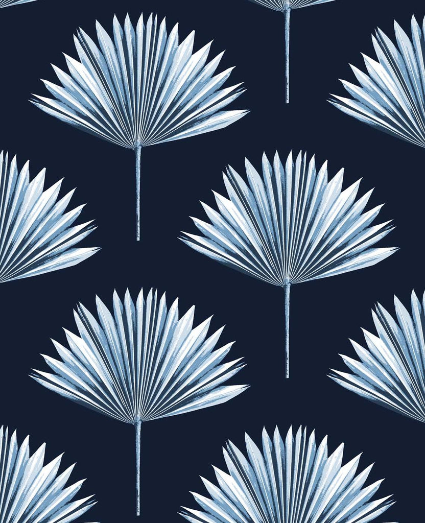Seabrook Tropical Fan Palm Blue Wallpaper
