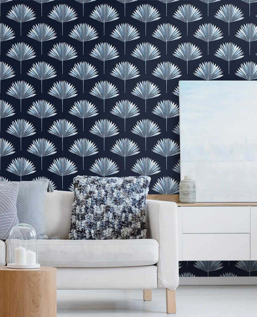 Seabrook Tropical Fan Palm Blue Wallpaper