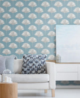 Seabrook Tropical Fan Palm Blue Wallpaper