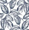 Seabrook Sketched Leaves Navy Blue Wallpaper