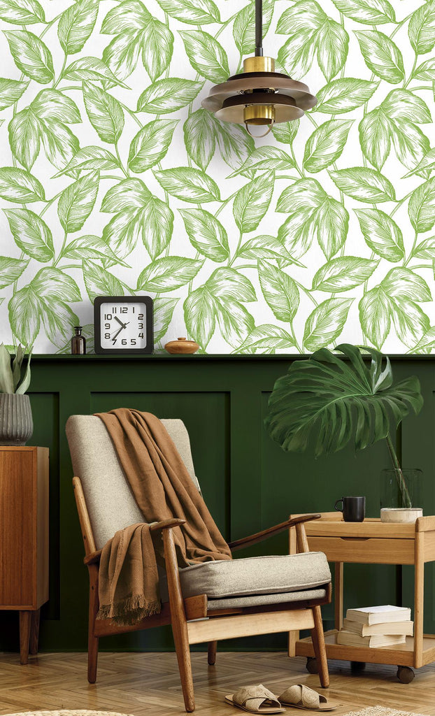 Seabrook Sketched Leaves Green Wallpaper