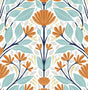 Seabrook Folk Floral Verdigris & Orange Wallpaper