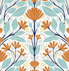 Seabrook Folk Floral Verdigris & Orange Wallpaper