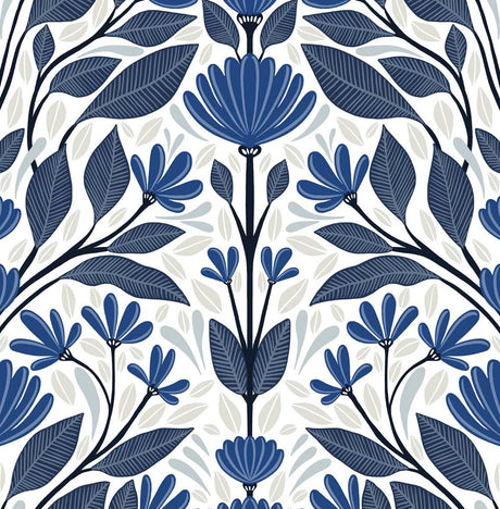 Seabrook Folk Floral Blue Sapphire & Pavestone Wallpaper