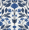 Seabrook Folk Floral Blue Sapphire & Pavestone Wallpaper