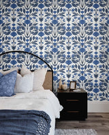 Seabrook Folk Floral Blue Wallpaper