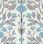 Seabrook Folk Floral Blue Patina & Wheat Wallpaper
