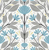 Seabrook Folk Floral Blue Patina & Wheat Wallpaper