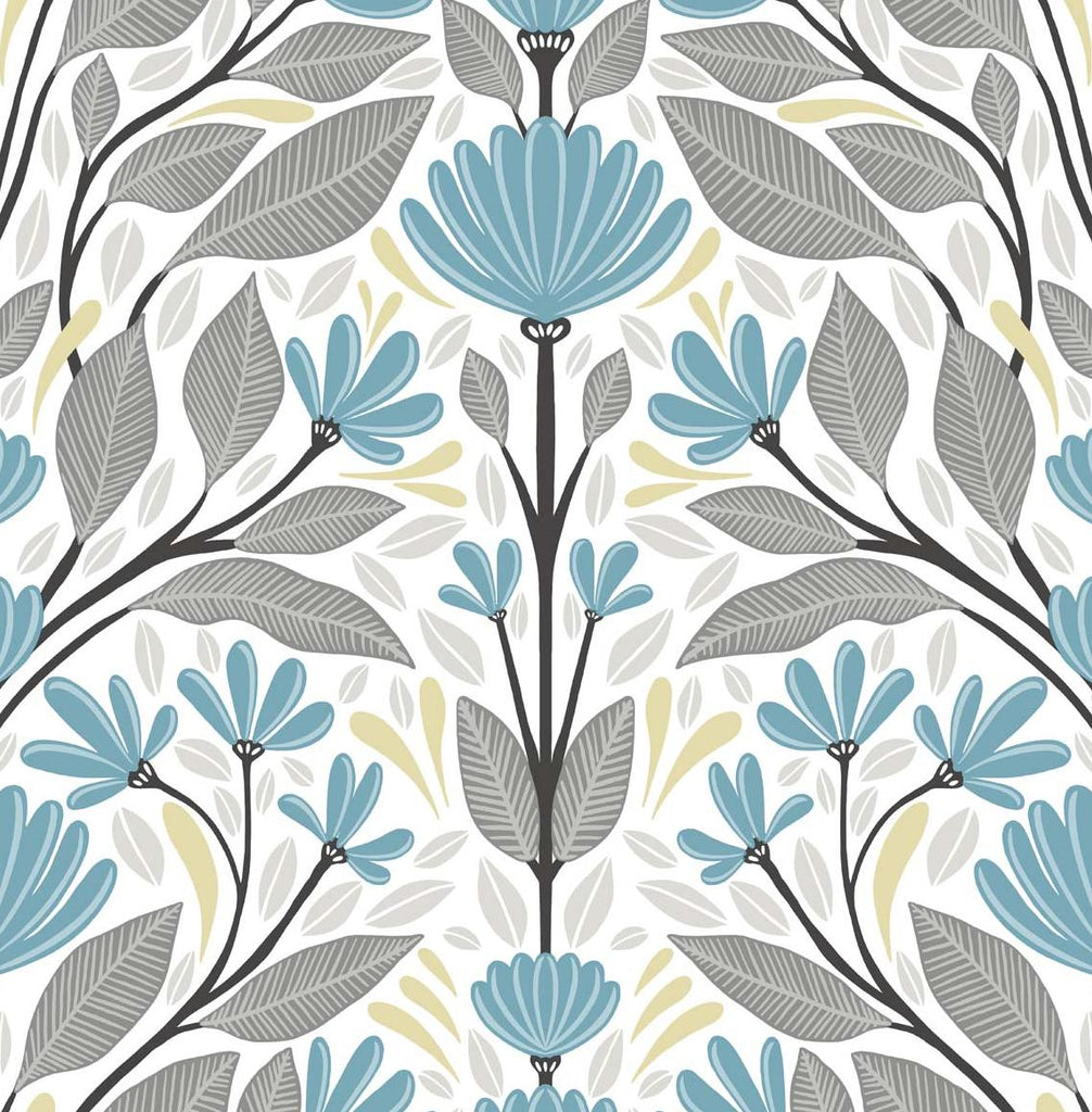 Seabrook Folk Floral Blue Wallpaper