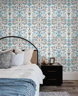 Seabrook Folk Floral Blue Wallpaper