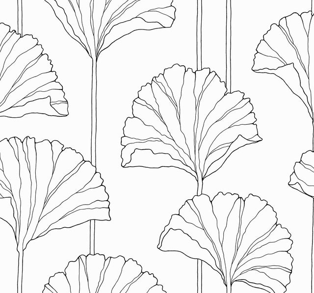 Seabrook Gingko Leaf Ebony Wallpaper