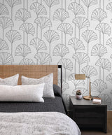 Seabrook Gingko Leaf Black Wallpaper