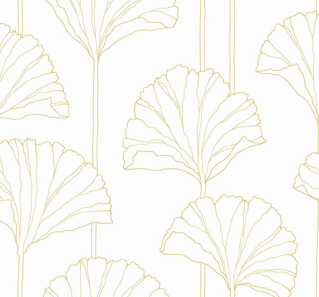 Seabrook Gingko Leaf Metallic Gold Wallpaper
