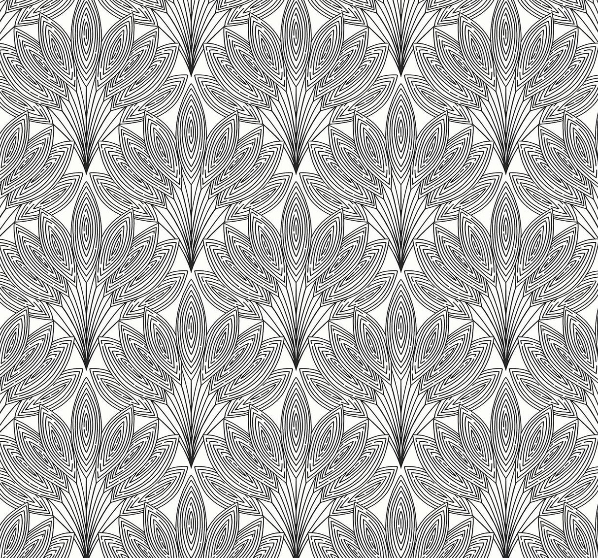 Seabrook Peacock Leaves Ebony Wallpaper