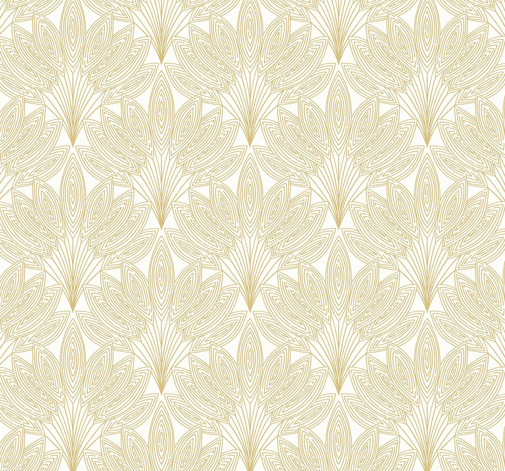 Seabrook Peacock Leaves Gold Wallpaper