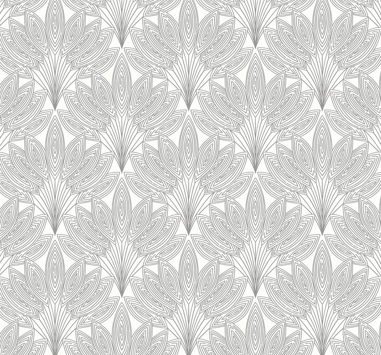 Seabrook Peacock Leaves Metallic Silver Wallpaper