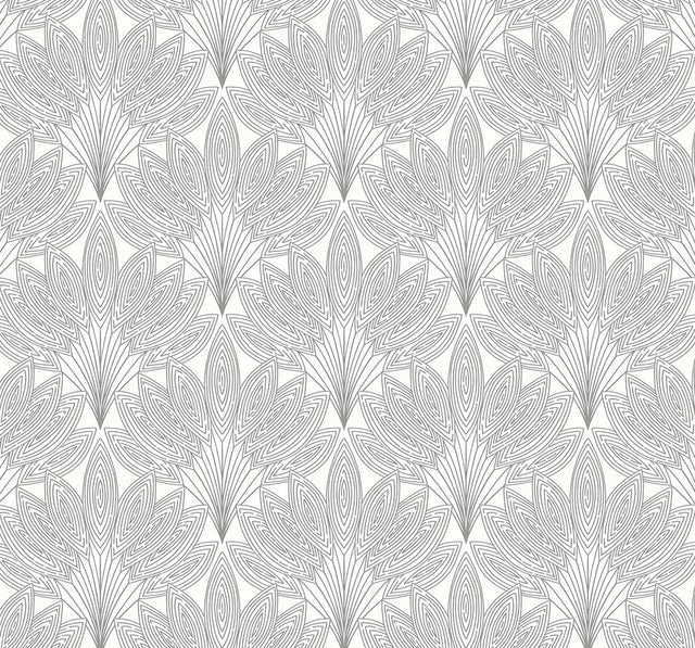 Seabrook Peacock Leaves Metallic Silver Wallpaper