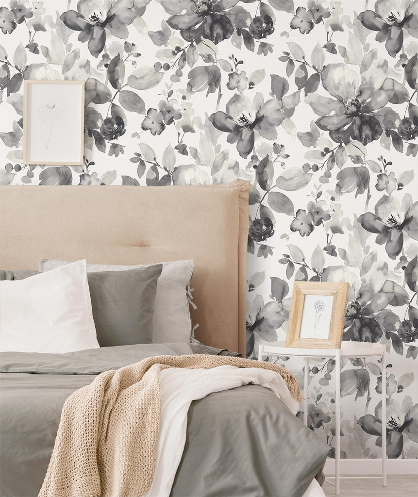 Seabrook Watercolor Flower Grey Wallpaper