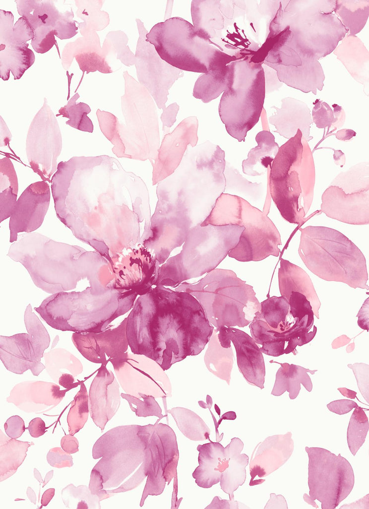 Seabrook Watercolor Flower Pink Wallpaper