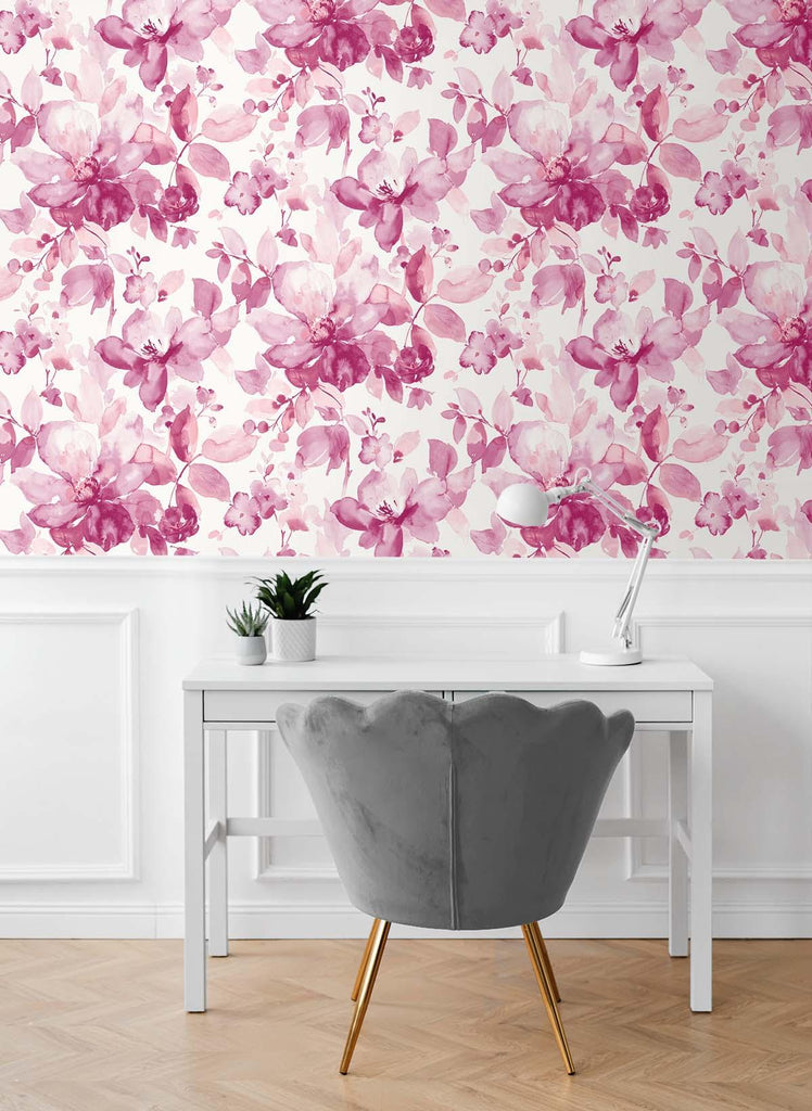 Seabrook Watercolor Flower Pink Wallpaper
