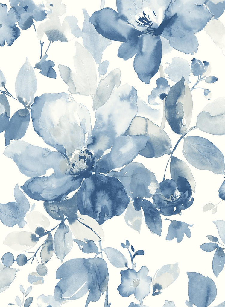 Seabrook Watercolor Flower Blue Wallpaper