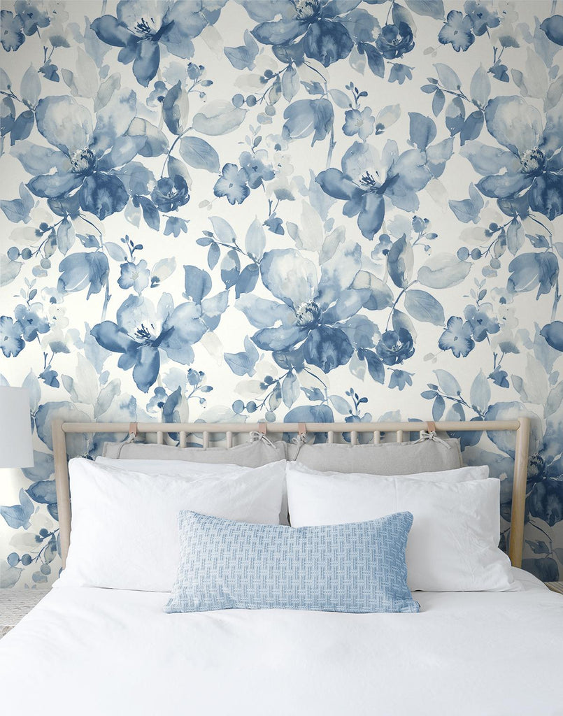 Seabrook Watercolor Flower Blue Wallpaper
