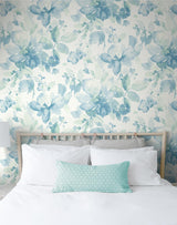Seabrook Watercolor Flower Teal Wallpaper