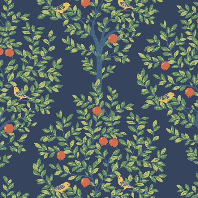 Seabrook Fruit Tree Navy Blue & Greenery Wallpaper